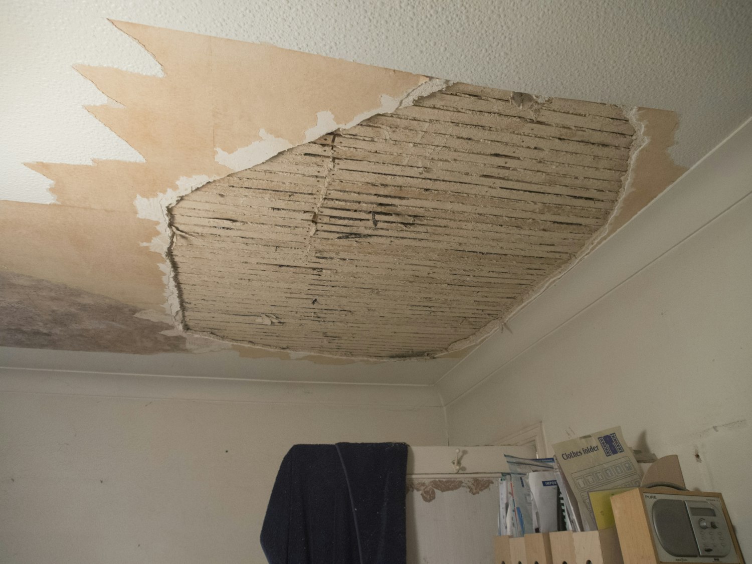 Water damage restoration in progress